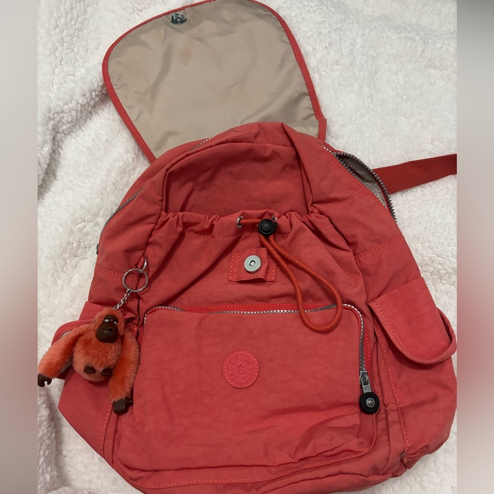 Kipling Coral Backpack with Monkey Charm - Picture 2 of 4